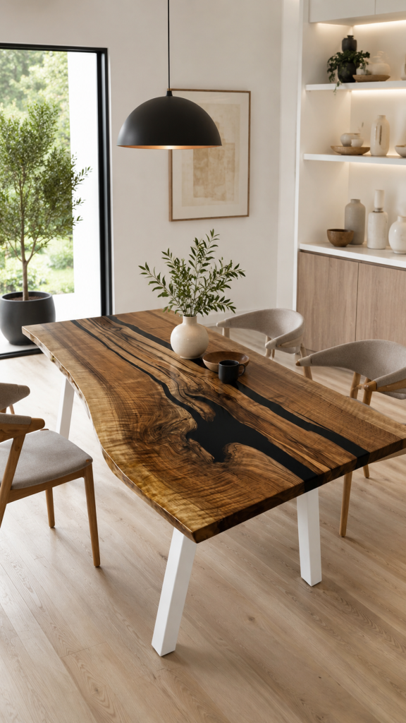 Walnut table with a live edge