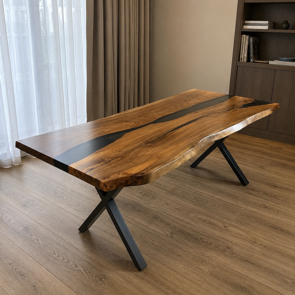 Walnut piece with a black-transparent river