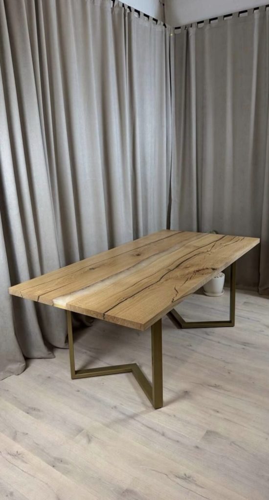 Oak table with champagne resin