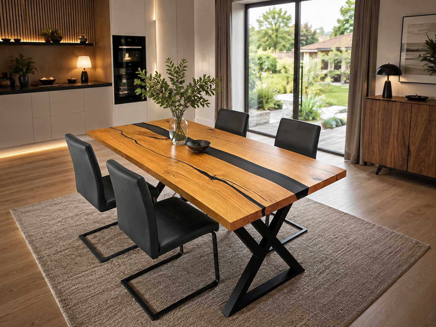Oak table with champagne epoxy resin